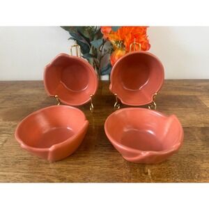 Vintage Cyclamen‎ Terracotta Bowls Coral Pink Modernist Pottery Set Retro Dining